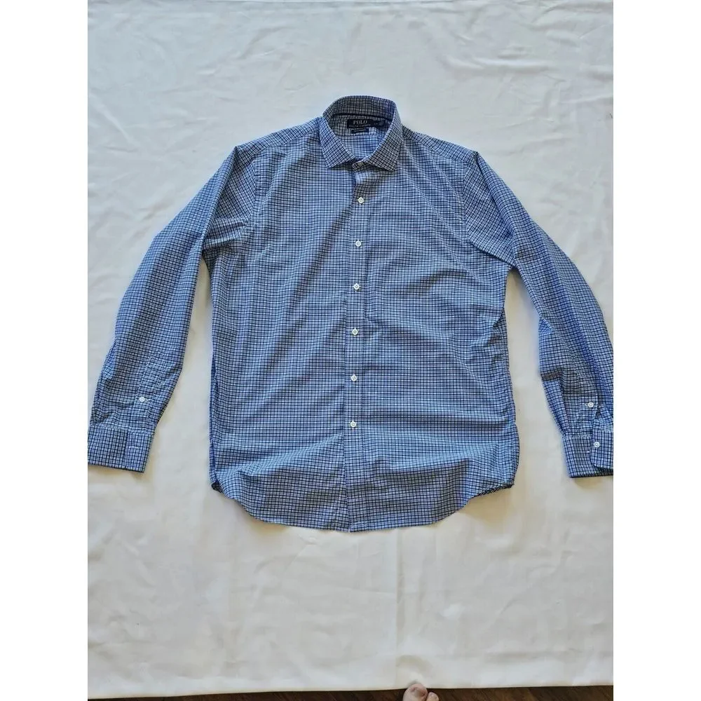 Polo Ralph Lauren Shirt Men's L Blue Plaid Performance Long Sleeve‎ Button Down